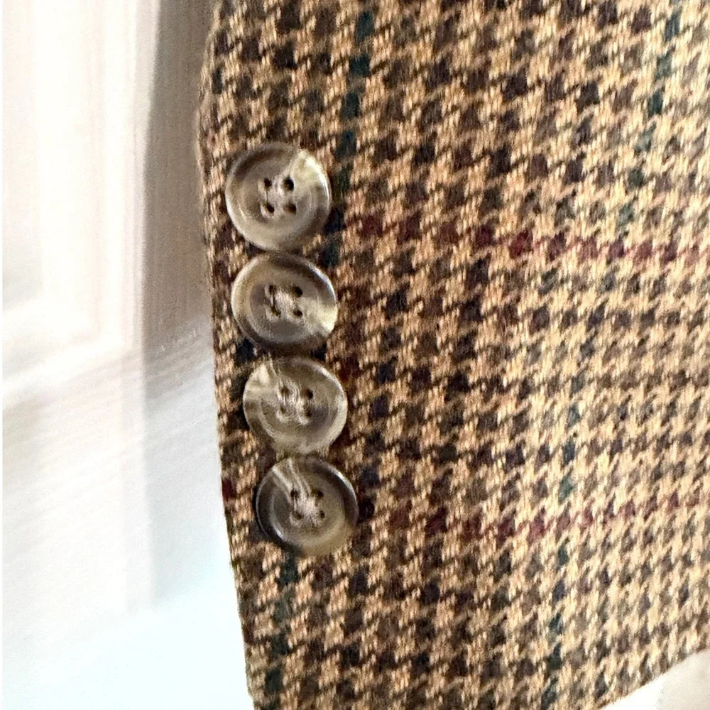 Lauren Ralph Houndstooth Sports Coat Blazer Mens 44R Brown Lambswool Tweed